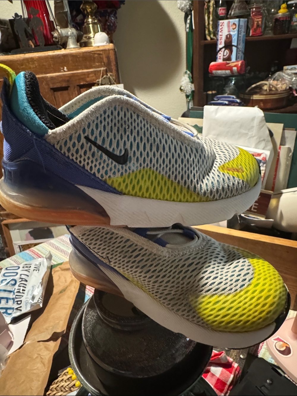 Nike Kids Slip-On Sneakers in White, Blue & Yellow